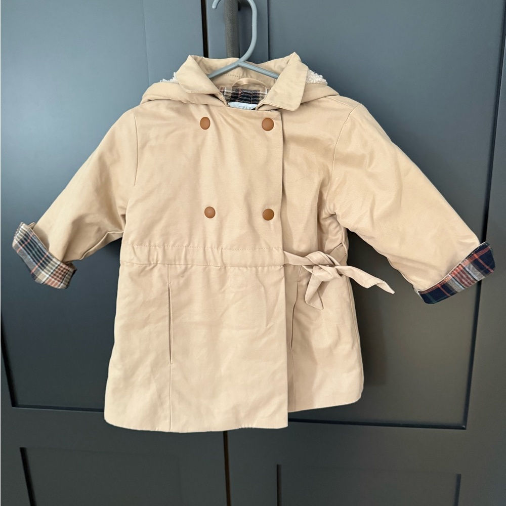 Zara Puffer lined camel trenchcoat size 12-18